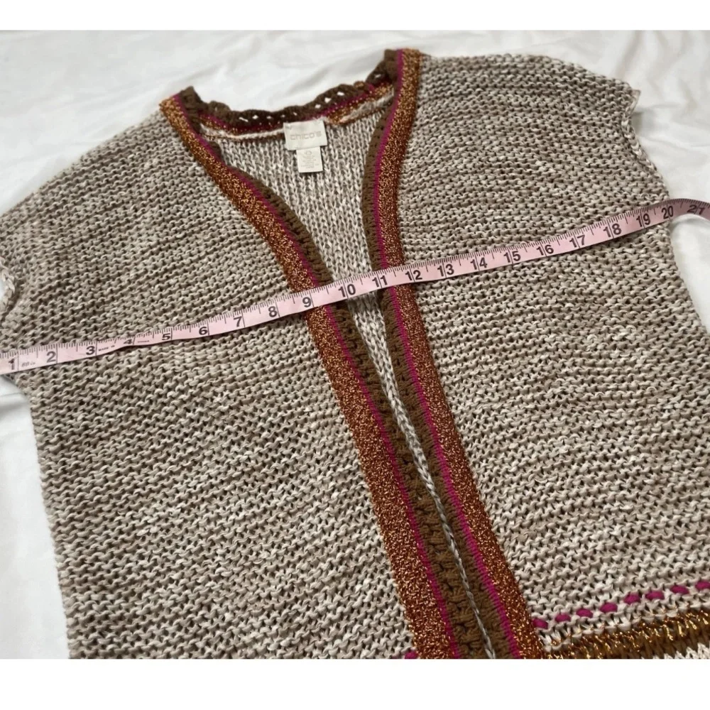 Chico's Size 0 Color Pop Multicolor Knit Longline Cardigan Orange Pink Foil‎